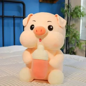 Fluffy Bottle Pig Soft Toy