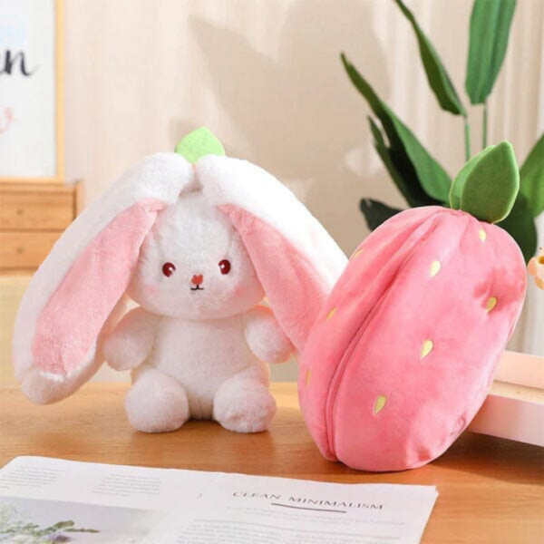 Reversible Strawberry Rabbit Plush Toy Pink, 30 Cm Soft Toy Stuffed Animal Plush Teddy Gift For Kids Girls Boys Love8482