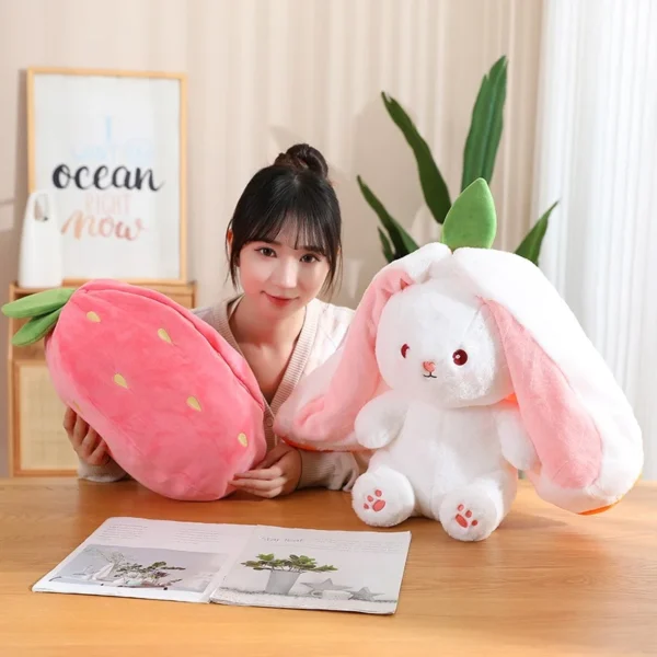 Reversible Strawberry Rabbit Plush Toy Pink, 30 Cm Soft Toy Stuffed Animal Plush Teddy Gift For Kids Girls Boys Love8479