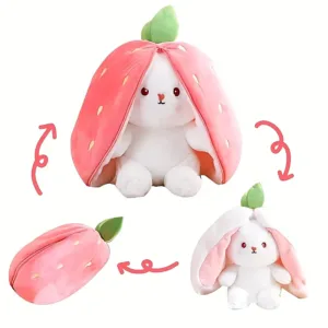 Reversible Strawberry Rabbit Plush Toy Soft Toy Stuffed Animal Plush Teddy Gift For Kids Girls Boys Love8485